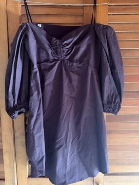A.L.C. Puff Sleeve Off-Shoulder Mini Dress Size 4 | Dark Brown | Never Worn